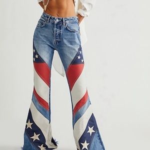 FREE PEOPLE BETSEY FLARE JEANS AMERICAN FLAG SZ 32